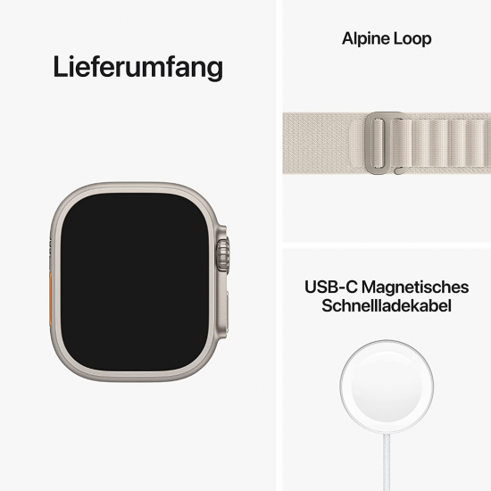 Apple Watch Ultra (GPS + Cellular, 49 mm) Smartwatch-Titangehäuse mit Polarstern Alpine Loop - S