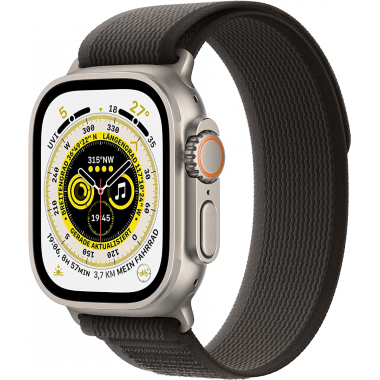 Apple Watch Ultra (GPS + Cellular, 49 mm) Smartwatch-Titangehäuse Trail Loop Schwarz/Grau - M/L