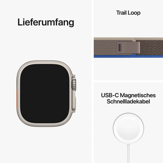 Apple Watch Ultra (GPS + Cellular, 49 mm) Smartwatch-Titangehäuse Trail Loop Blau/Grau - S/M