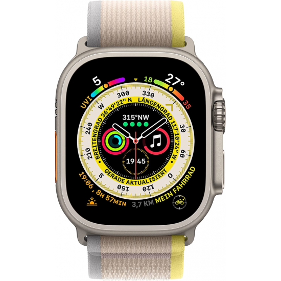 Apple Watch Ultra (GPS + Cellular, 49 mm) Smartwatch-Titangehäuse Trail Loop Gelb/Beige - S/M