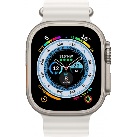 Apple Watch Ultra (GPS + Cellular, 49 mm) Smartwatch-Titangehäuse mit weißem Ozeanarmband