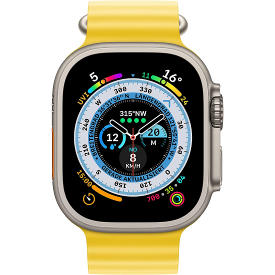 Apple Watch Ultra (GPS + Cellular, 49 mm) Smartwatch-Titangehäuse mit gelbem Ozeanarmband