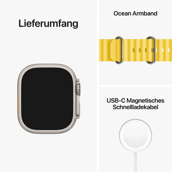 Apple Watch Ultra (GPS + Cellular, 49 mm) Smartwatch-Titangehäuse mit gelbem Ozeanarmband