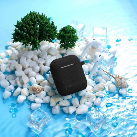 Liquid Silicone Case for Apple AirPods  - Black with Keychain